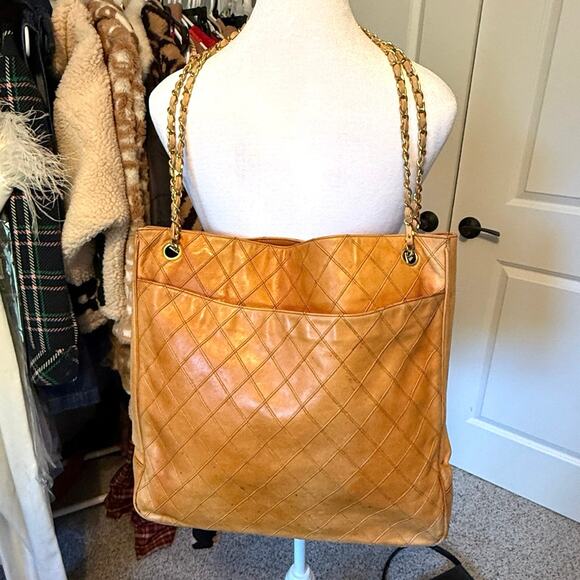 Chanel Vintage Tan Quilted Lambskin Tote - Picture 1 of 12